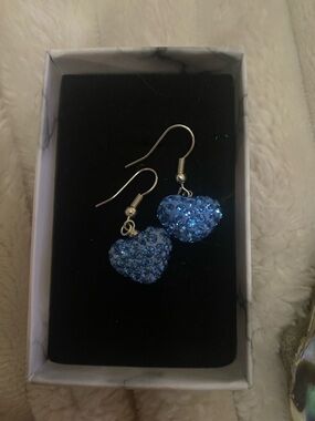 Blue Heart Crystal Drop Earrings
